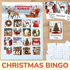 Christmas Bingo Game: Printable Preschool, Kindergarten, Toddler Activity. Classroom and Homeschooling Printables. Christmas Bingo Printable
