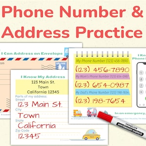 Personalized Phone Number & Address Practice Worksheet. Printable Preschool, Pre-K, Kindergarten Learning Activity.