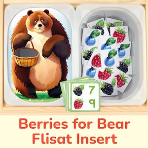 Berries for Brown Bear Flisat Insert: Sort and Count to 12 Printable Activity for Sensory Table Bins. Toddler and Preschool Insert Template.