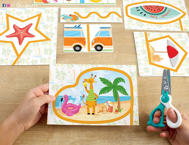 Boost Scissor Skills with Summer-Themed Cutting Practice! Printable resource for fine motor development, ideal for Preschool, Pre-K, Kindergarten. Classroom learning resources, homeschool educational material. DIY printables, vacation activities.