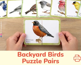 North American Backyard Birds Puzzle Pairs: Toddler Learning Activity, Preschool Nature Matching Puzzles, Match Cards, Printable Activities.