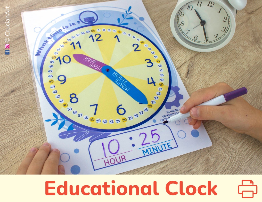 Printable Educational Clock. Learn to Tell Time Worksheet for Kid ...