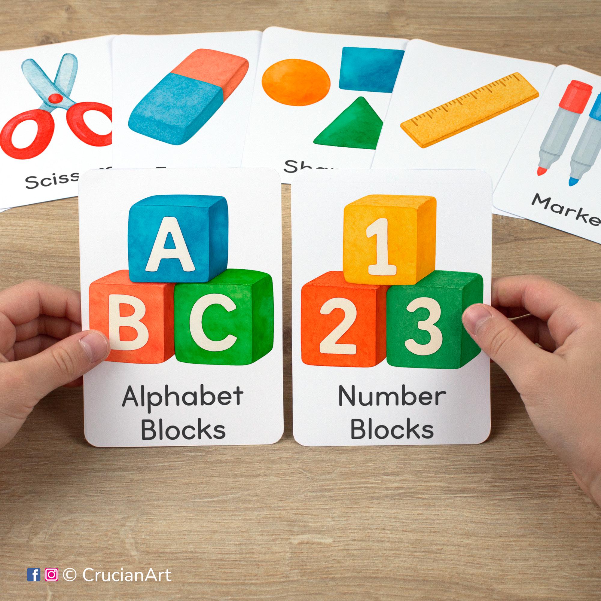 Basic Flashcards Back to School Printable Flash Cards: Toddler, Preschool Visual Cards ...