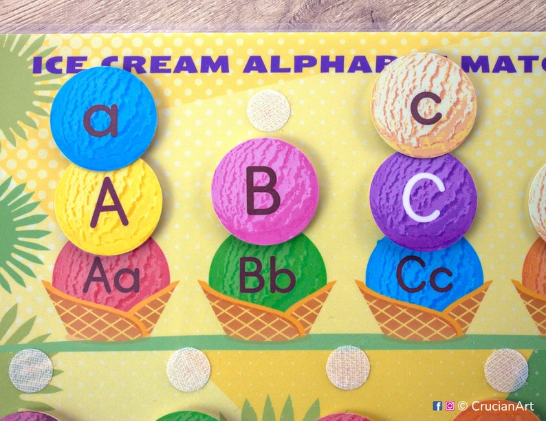 ICE CREAM Alphabet Matching Printable Activity for Toddler and Preschooler. Uppercase and Lowercase ABCs Learning Worksheet. image 3