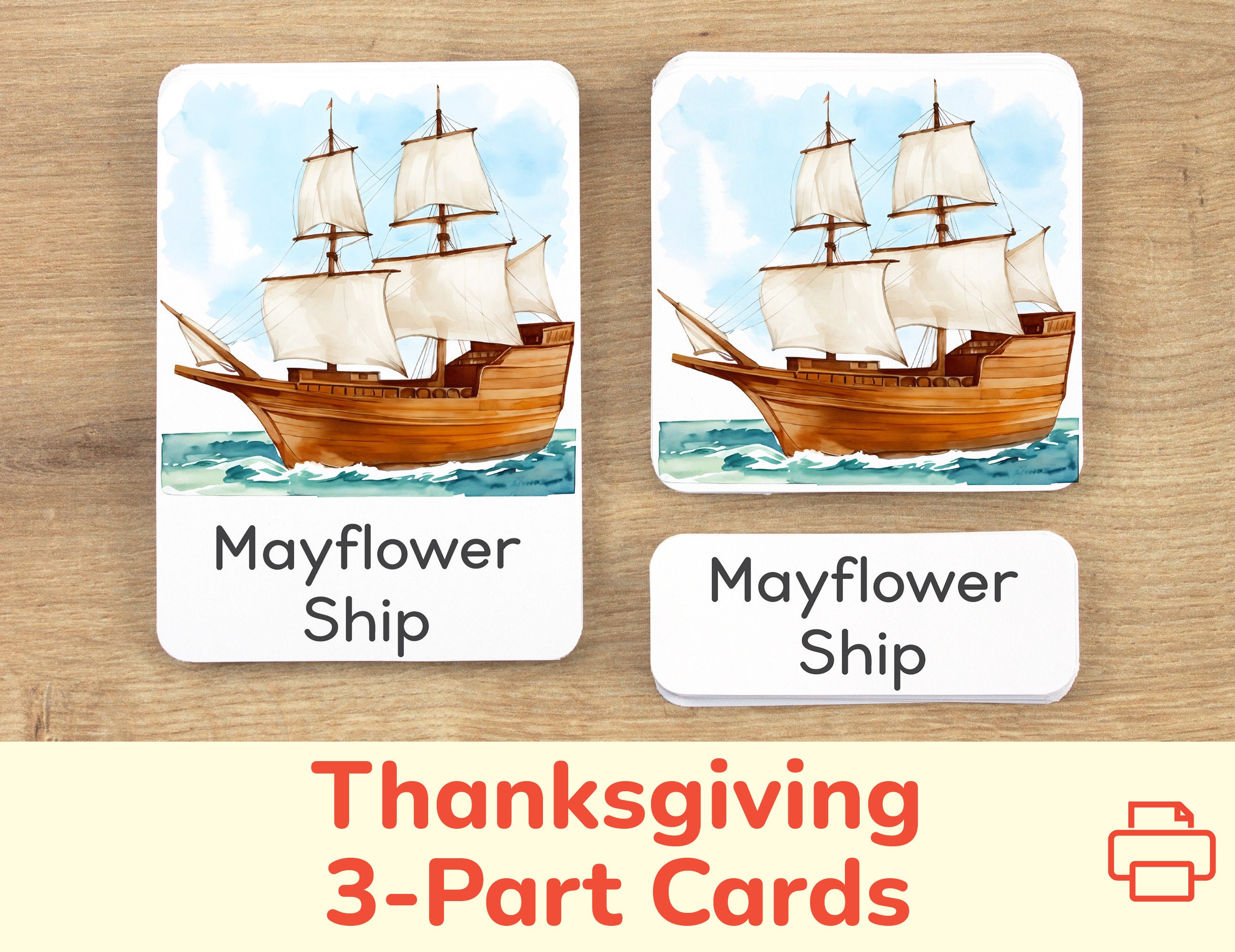 Thanksgiving Day 3-Part Cards: Visual Cards and Words Matching. Fall Vocabulary Builder. Printable Learning Activity. Home School Resources.