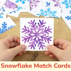 Pares de quebra-cabeças de flocos de neve: cartas de correspondência para impressão, quebra-cabeças de floco de neve de inverno, crianças pequenas, atividades pré-escolares, itens para impressão DIY em casa.