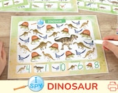 Dinosaur I Spy Counting Activity. Dino Homeschool, Preschool, Pre-K, Kindergarten Printable Worksheets. Count to 10 Dinosaurs Activities