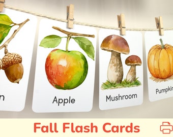 Fall Themed Flashcards for Seasonal Vocabulary Boosts. Toddler, Preschool Visual Cards. Printable Homeschool, Classroom Learning Materials