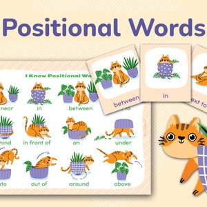 Cartes imprimables de mots positionnels. Pratique d'apprentissage des prépositions. Mots prépositionnels, parties du discours Maternelle, préscolaire, préscolaire