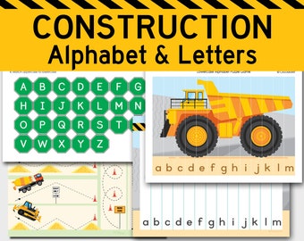 Construction Trucks Alphabet Busy Book. Printable Vehicles ABCs Learning Binder for Boys. Preschool, Pre-K