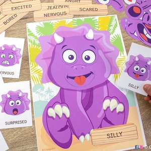 Dinosaur Themed Emotions and Feelings Printable Activity. Dino Toddler, Preschool Matching Play. image 2