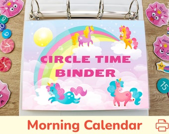 MORNING BUNDLE. Calendar Circle Time Binder for Girls. Preschool, Pre-K, Kindergarten Printable Morning Workbook.