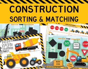 Construction Vehicles Sorting & Matching Printable Busy Book. Truck Themed Learning Binder. Toddler, Preschool DIY Activity Book for Boys.