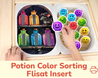 Witch’s Potion Farbsortierung Aktivität: Halloween Flisat Insert druckbare Vorlage für Sensory Table Bin. Kleinkind, Vorschule Trofast Einsatz.