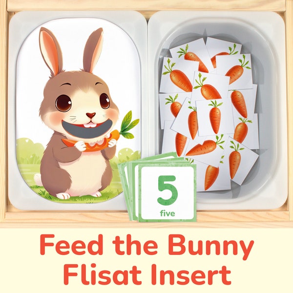 Feed the Bunny Carrots Flisat Insert: Counting up to 12 Printable Activity for Sensory Table Bins. Toddler, Preschool Spring Insert Template