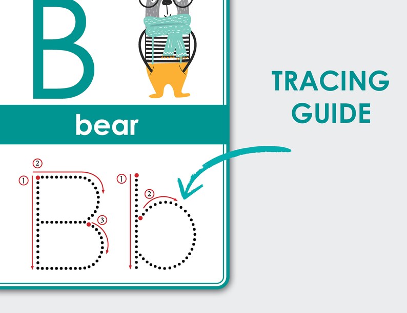 alphabet tracing printable flashcards abc flash card etsy