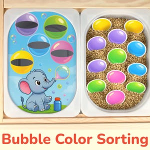 Bubble Color Sorting Activity: Flisat Insert for Summer Play, Sort by Color Printable Template for Sensory Table Bin.