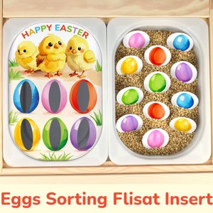 Easter Chicks Flisat Insert: Easter Eggs Color Sorting Activity for Sensory Table Bins. Toddler and Preschool Printable Insert Template.