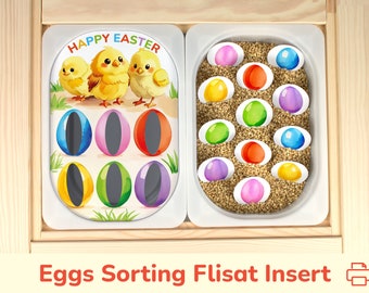 Inserto Flisat de pollitos de Pascua: Actividad de clasificación por colores de huevos de Pascua para contenedores de mesa sensoriales. Plantilla de inserción imprimible para niños pequeños y preescolares.