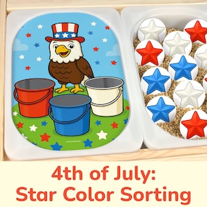 4th of July Star Color Sorting Activity: Independence Day Flisat Insert, Sort by Color Printable Template for Sensory Table Bin.