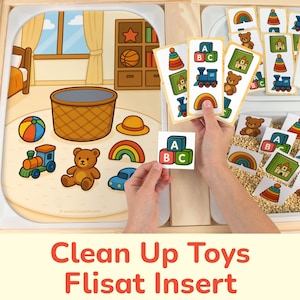 Clean Up Toys Flisat Insert: Matching Activity for Sensory Table Trofast Bins. Toddler Preschool Tidy Up the Room Routine Printable Template