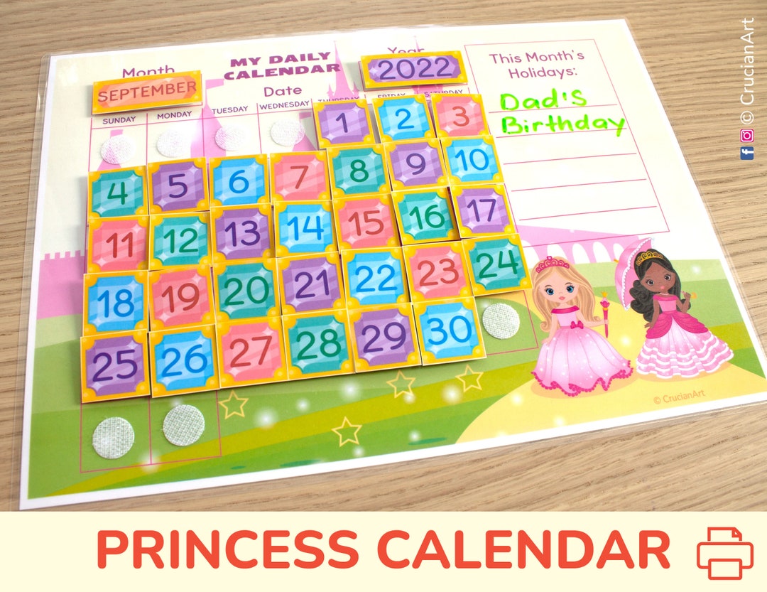 Princess Calendar for Girls. Printable Circle Time Activity. Etsy
