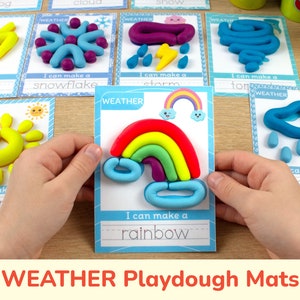 Tapis en pâte à modeler météo. Activité de pâte à modeler imprimable. Ressource éducative pour la maternelle et le jardin d'enfants. Programme d'enseignement préscolaire à la maison