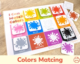 Color Matching Printable Activity. Toddler Busy Book and Learning Binder Page. Match the Colors Preschool Educational Resource.