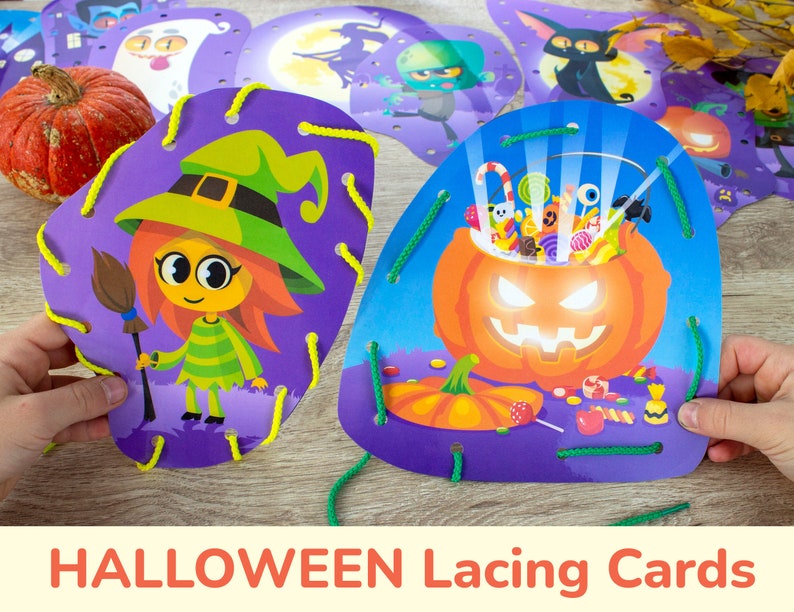 HALLOWEEN Printable Lacing Cards. Toddler and Preschool Fine - Etsy