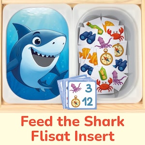 Feed the Hungry Shark Flisat Insert: Sort and Count to 12 Printable Activity for Sensory Table Bins, Preschool Ocean Flisat Insert Template.