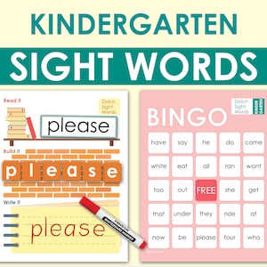 Kindergarten Dolch Sight Words. Printable Primer Sight Word Bingo, Flash Cards and Practice Worksheet.