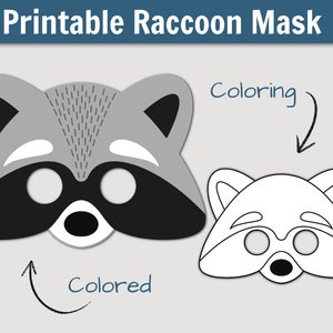 Printable Raccoon Mask Kid Size. Colored and Coloring Forest | Etsy