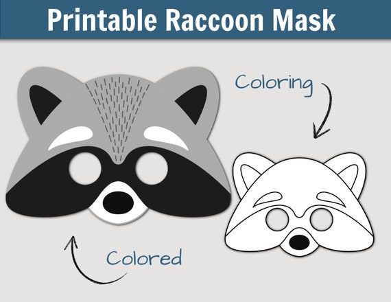 Printable Raccoon Mask Kid Size Colored And Coloring Forest Etsy
