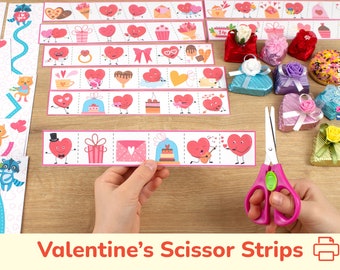 Valentine's Day Scissor Strips. Cutting Skills Activity. Preschool Kindergarten Scissor Strips. Winter Cutting Practice Fine Motor Printable