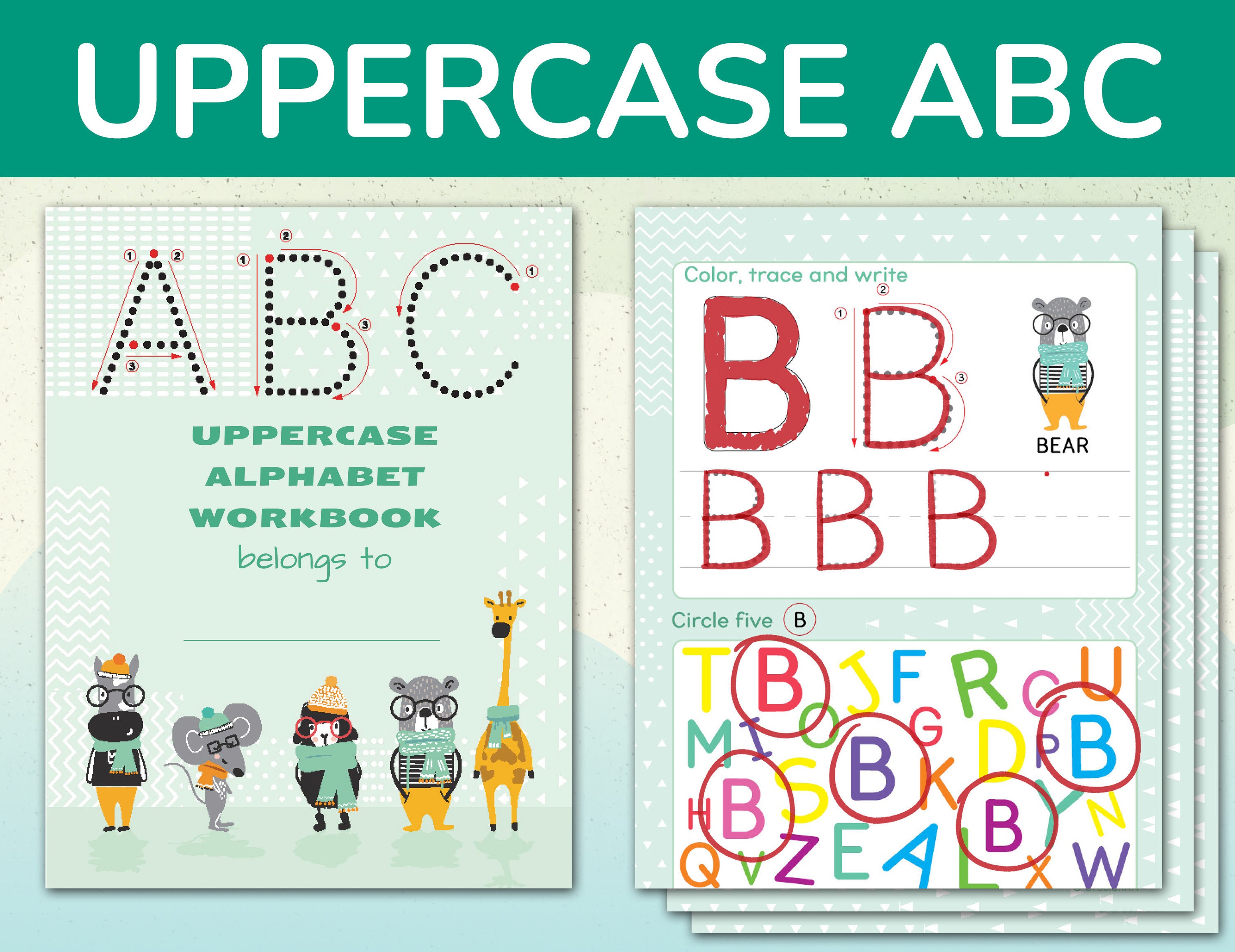 alphabet uppercase tracing worksheets capital letters etsy