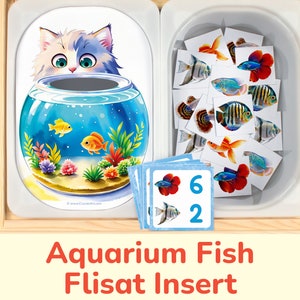 Fill the Aquarium with Fish Flisat Insert: Sort & Count to 12 Printable Activity for Sensory Table Bins. Toddler, Preschool Insert Template.