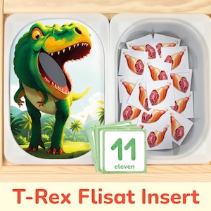ティラノサウルス レックス フリサット インサート: 感覚テーブル ビン用の印刷可能な T-Rex 恐竜カウント アクティビティ。幼児、就学前向けインサート テンプレート