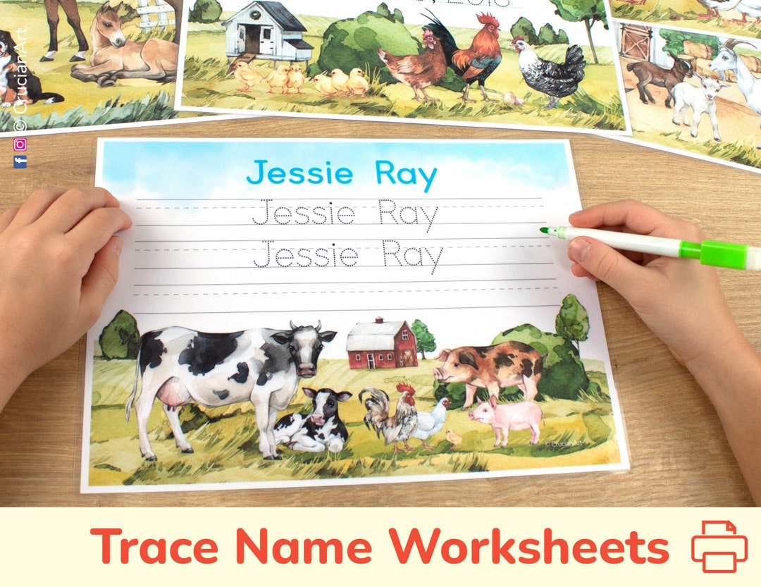 FARM Name Tracing Personalized Worksheets. Farm Animals Custom