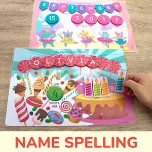 以下が含まれることがあります： オリビアという名前の子供のためのピンクとグリーンの誕生日パーティー学習活動。この活動には、カラフルなキャンディーロリポップを使った名前のスペルゲームと、ろうそくがついた誕生日ケーキが含まれています。子供は4歳です。