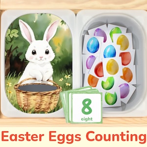 Easter Bunny Flisat Insert: Easter Eggs Counting up to 12 Printable Activity for Sensory Table Bins. Toddler and Preschool Insert Template.
