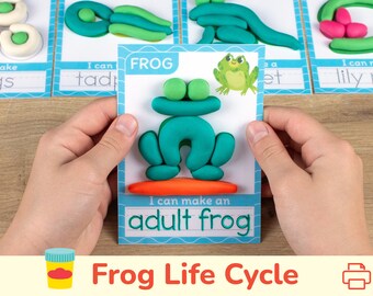 Life Cycle of a Frog Playdough Mats: Printable Play Dough Activity for Toddler, Preschool Learning Printables, Spring Educational Resource.