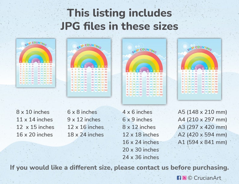 SKIP COUNTING Regenbogen Poster. Druckbare Klassenzimmer Dekor. Frühe Mathe Lernposter. Homeschool Edukation, Hausschule Lernressource Bild 7