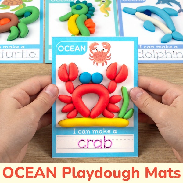 OCEAN ANIMALS Playdough Mats. Sea Life Printable Play Dough Activity. Toddler, Preschool, Kindergarten, Classroom Educational Material.