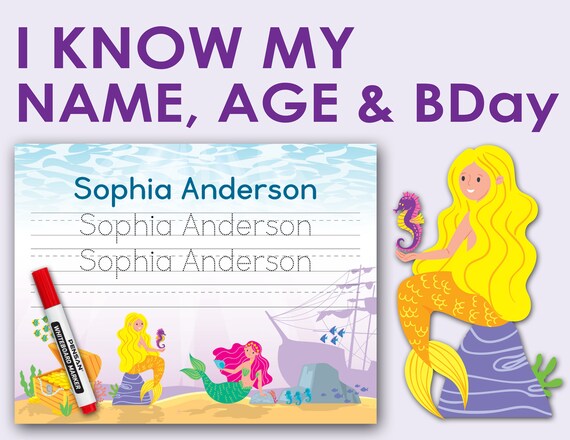 Custom Name Tracing Practice. Mermaid Handwriting Trace | Etsy