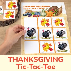 Thanksgiving Day Tic-Tac-Toe Game: Preschool, Kindergarten Printable Activity. Thanksgiving Kids Games. Homeschooling, Classroom Printables.