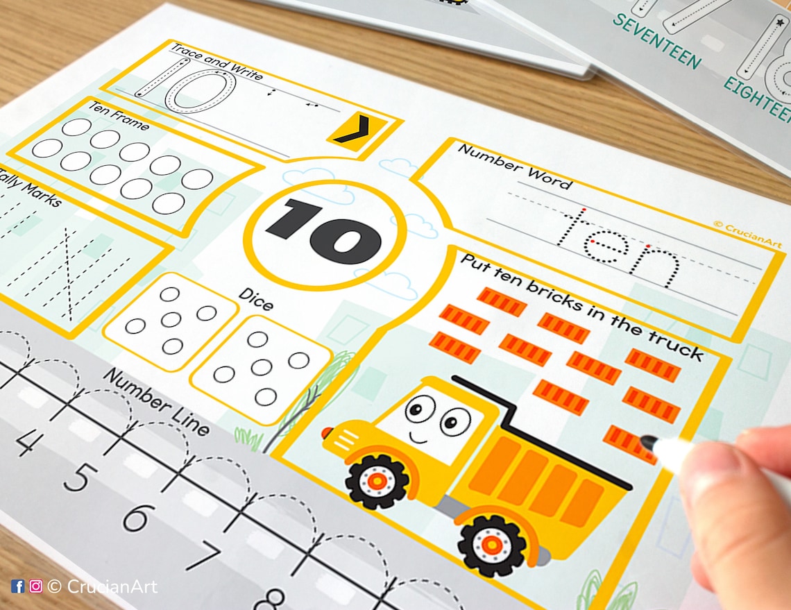 Construction Truck Number Tracing Workbook. Homeschool Etsy