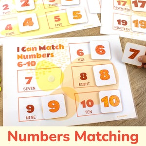 Numbers 1-20 Matching Printable Activity. Number Match Toddler Busy Book and Learning Binder Page. Math Preschool Educational Resource.