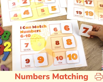 Numbers 1-20 Matching Printable Activity. Number Match Toddler Busy Book and Learning Binder Page. Math Preschool Educational Resource.