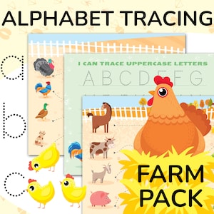 Alphabet Tracing Printable Worksheets. Farm Themed ABC Uppercase & Lowercase Letters Pre-Writing