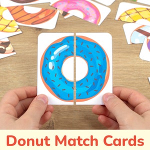 Cartes assorties pour beignets. Activité imprimable des moitiés d'allumettes. Tout-petit, matériel d'apprentissage préscolaire. Enseignement à domicile, ressource éducative sur l'enseignement à domicile.